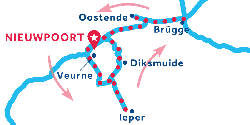 Route Nieuwpoort über Ypres nach Brügge