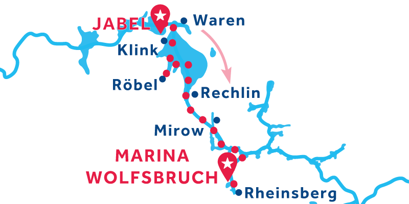 Jabel to Marina Wolfsbruch via Rheinsberg & Mirow