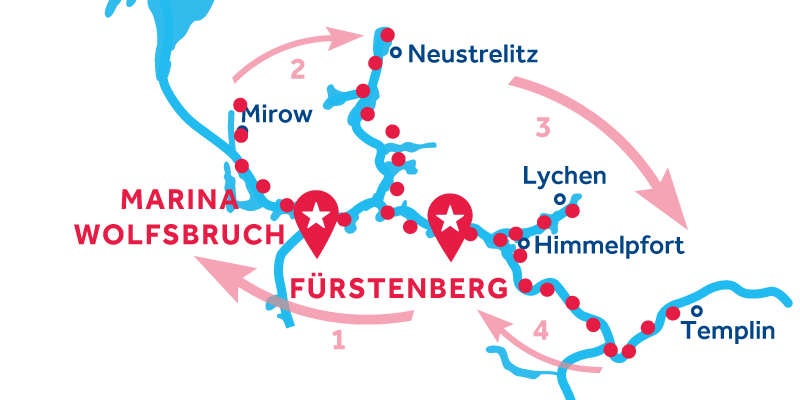 Fürstenberg HIN- UND RÜCKFAHRT über Mirow, Neustrelitz & Templin