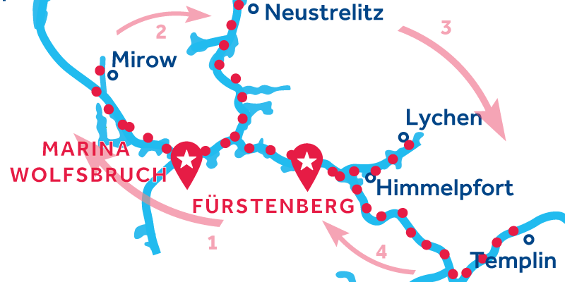 Fürstenberg HIN- UND RÜCKFAHRT über Waren, Neustrelitz & Templin 