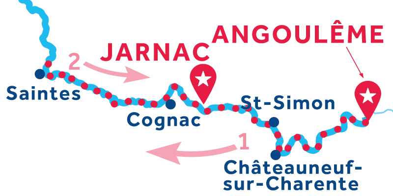 Angoulême nach Jarnac über Saintes - Einwegfahrt