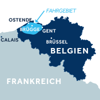 Die Karte zeigt, wo sich die Hausbootregion Flandern in Belgien befindet. 