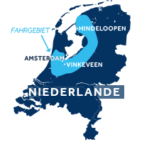 Die Karte zeigt, wo sich die Hausbootregion Friesland & Holland in den Niederlanden befindet. 